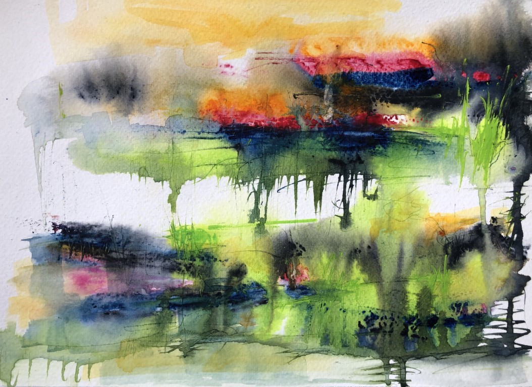 Sanctuary - Works on paper: Paintings/Landscapes: watercolor and ink, 12"×16", USD 450