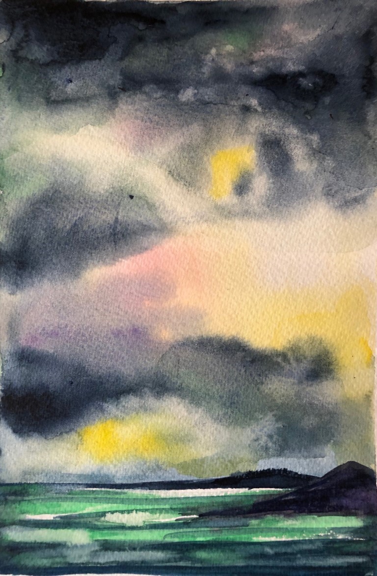 threatening to rain - Works on paper: Paintings/Landscapes: Water color, 7"×10", USD 150