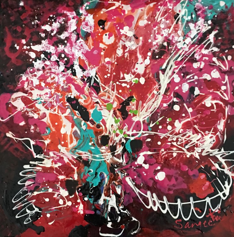 Red Blossom - Nature trail: Paintings/Landscapes: Mixed media on canvas, 12"×12", USD 300