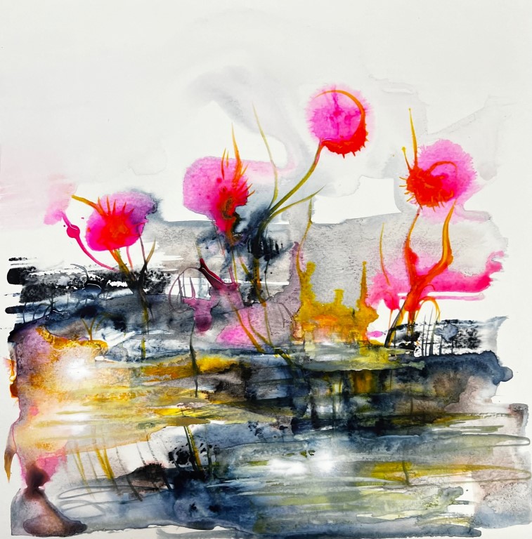 Bloom - Works on paper: Paintings/Landscapes: water mixed media, 14"×14", USD 450